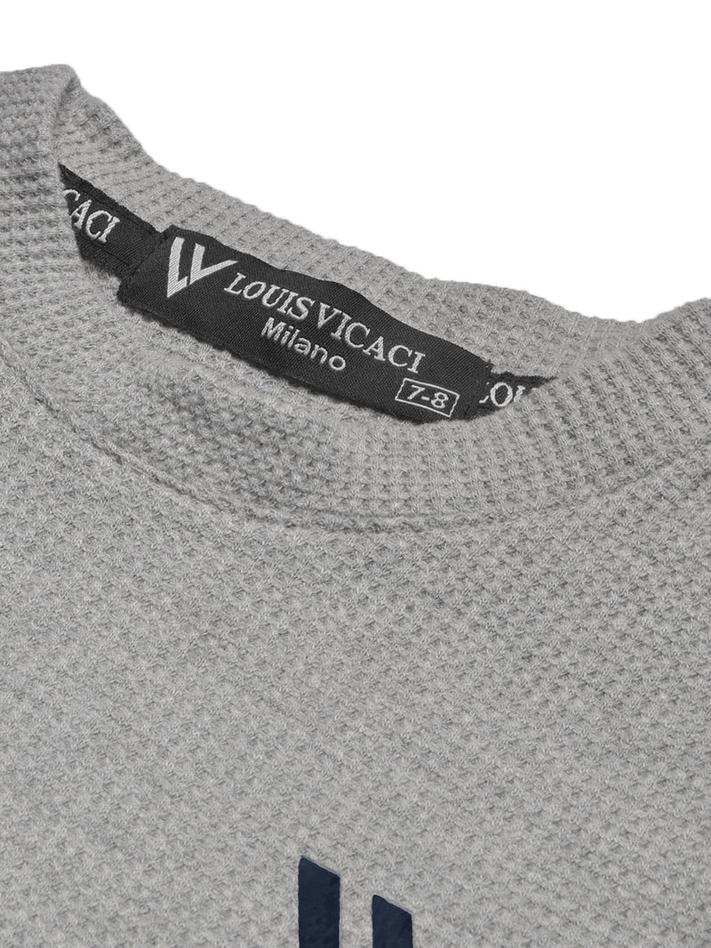 LV Crew Neck Long Sleeve Thermal Tee Shirt For Kids-Grey with Maroon & Dark Green-BR13218