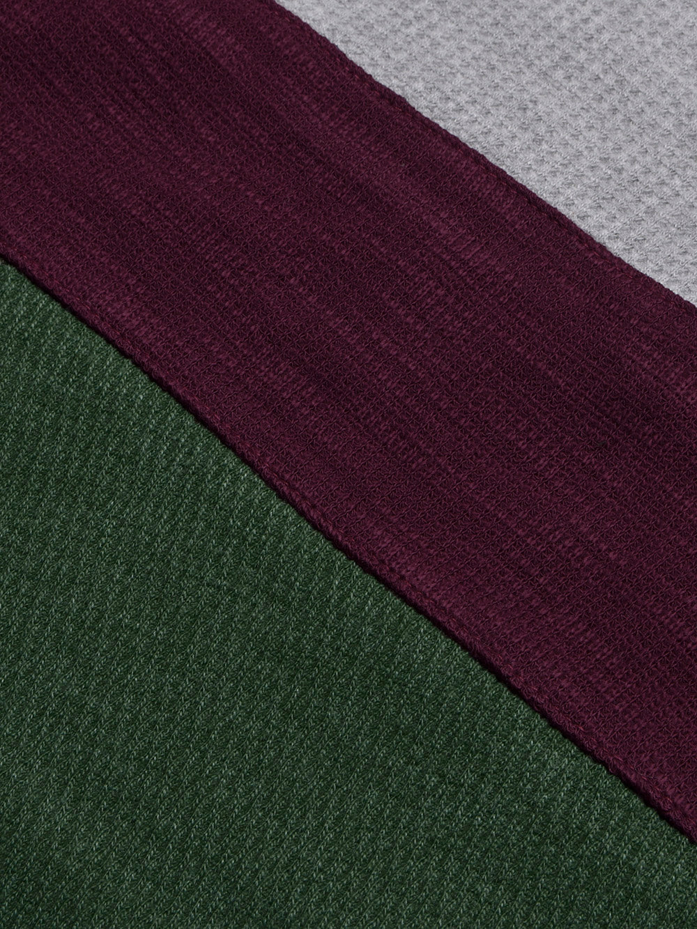 LV Crew Neck Long Sleeve Thermal Tee Shirt For Kids-Grey with Maroon & Dark Green-BR13218