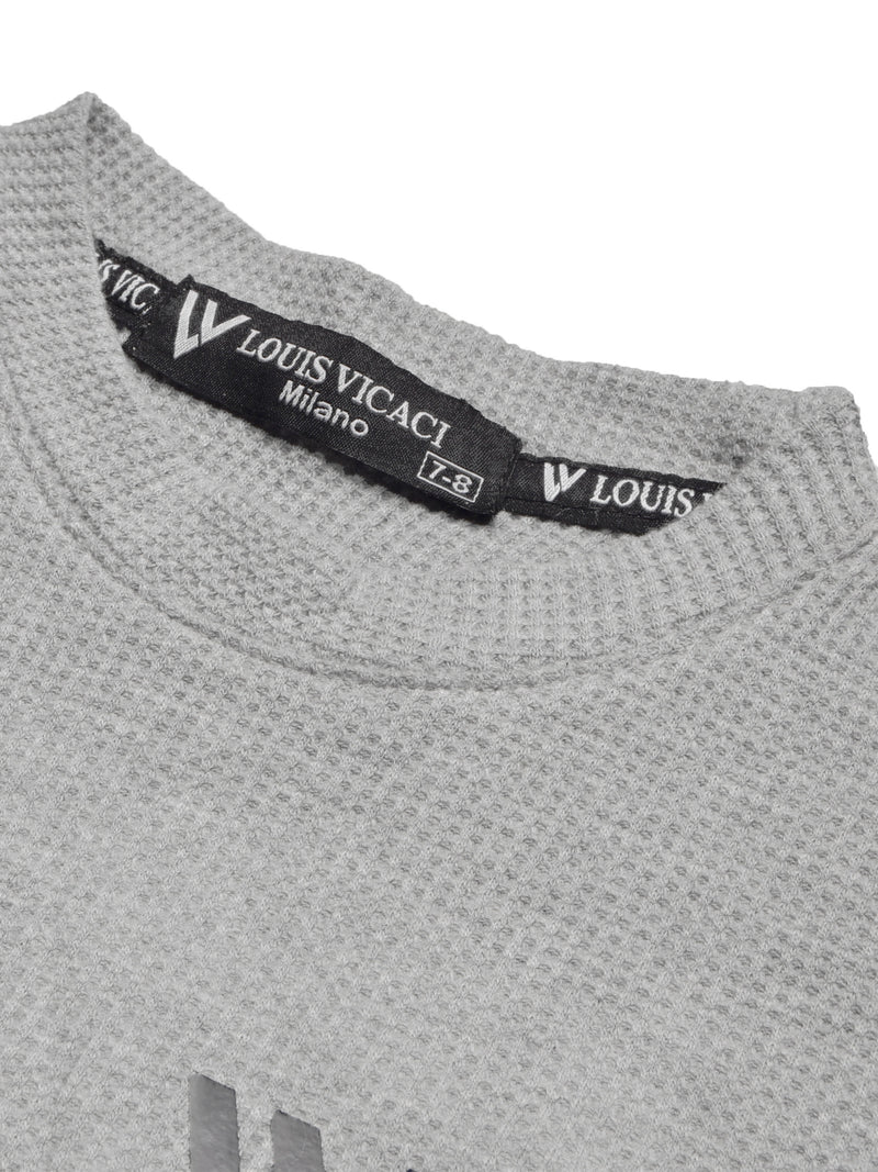 LV Crew Neck Long Sleeve Thermal Tee Shirt For Kids-Grey with Orange & Green-BR13220