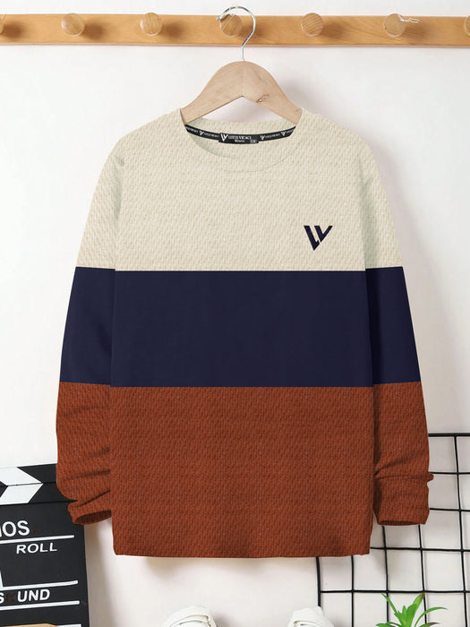 LV Crew Neck Long Sleeve Thermal Tee Shirt For Kids-Off White with Blue & Brown-BR13216