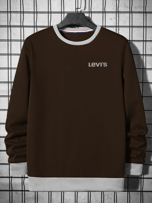 LVS Fleece Funky Style Sweatshirt For Men-Brown with Grey-BR14450