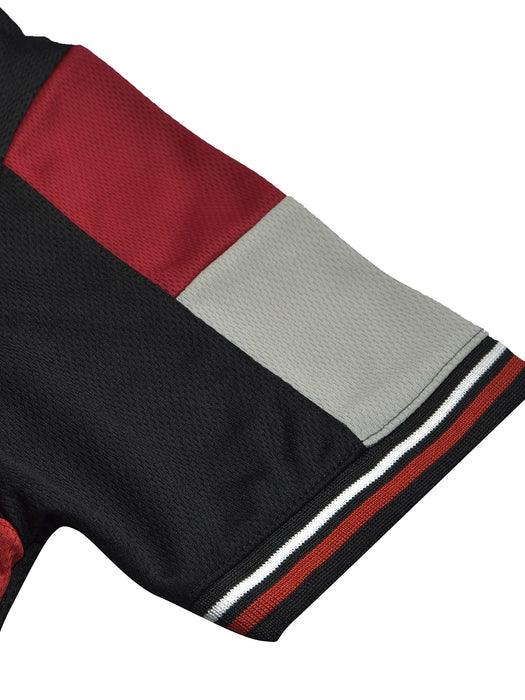 LV Summer Active Wear Polo Shirt For Men-Black with Grey & Red Panels-BR13587