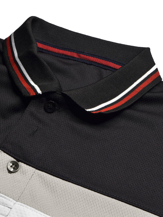 LV Summer Active Wear Polo Shirt For Men-Black with Grey & White Panels-BR13588