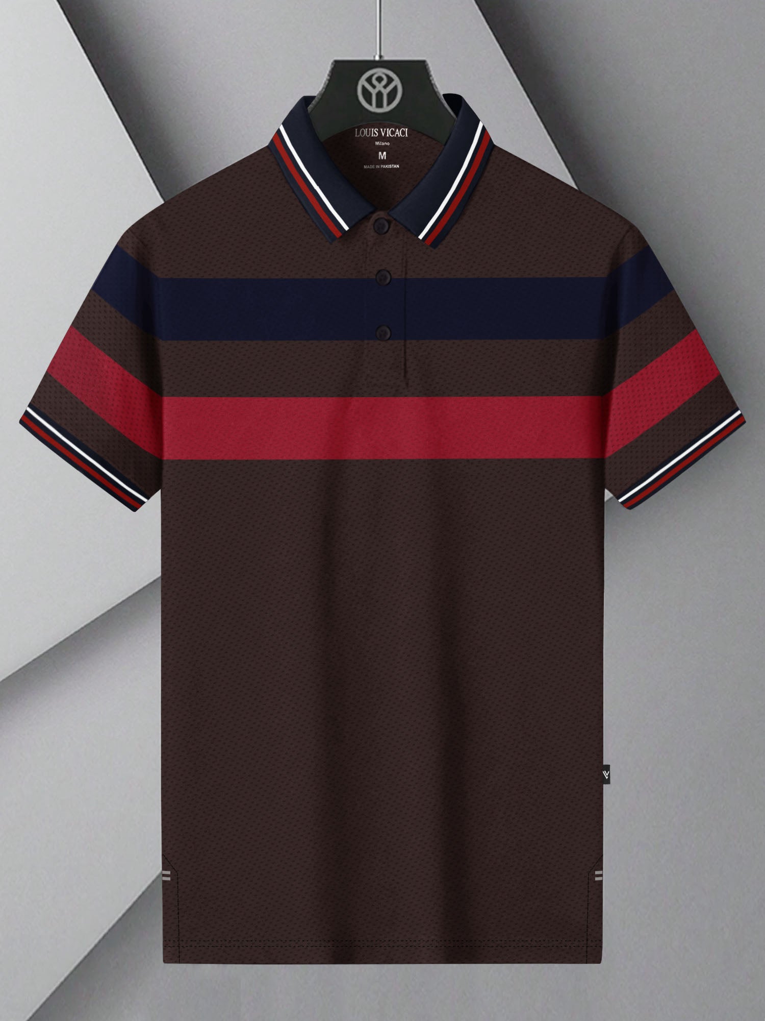 LV Summer Dry Fit Polo Shirt For Men-Dark Brown with Stripe-BR13878