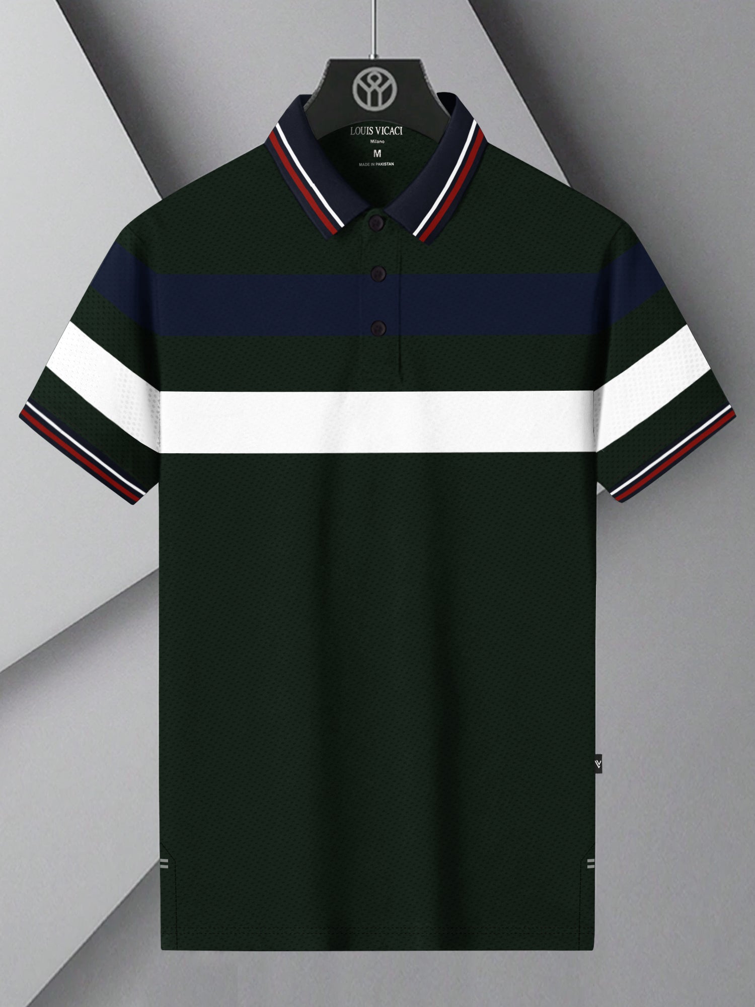 LV Summer Dry Fit Polo Shirt For Men-Dark Green with Stripe-BR13779
