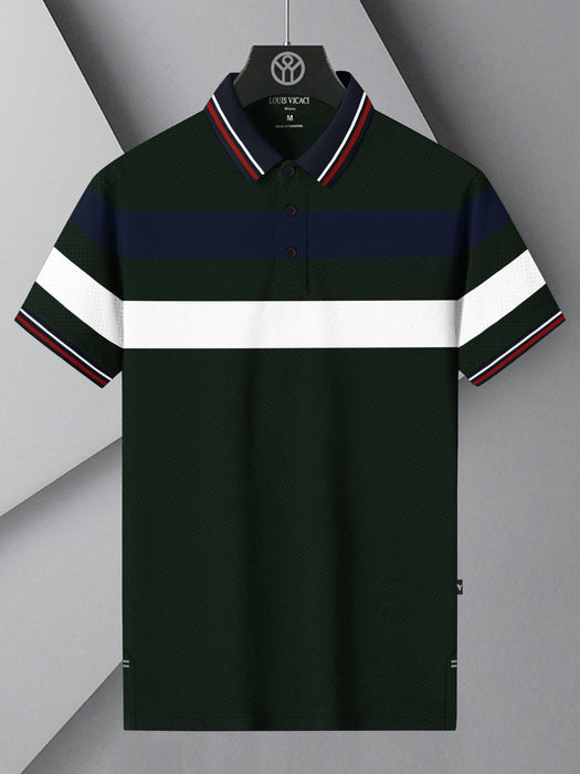 LV Summer Active Wear Polo Shirt For Men-Dark Green with Stripe-BR13779