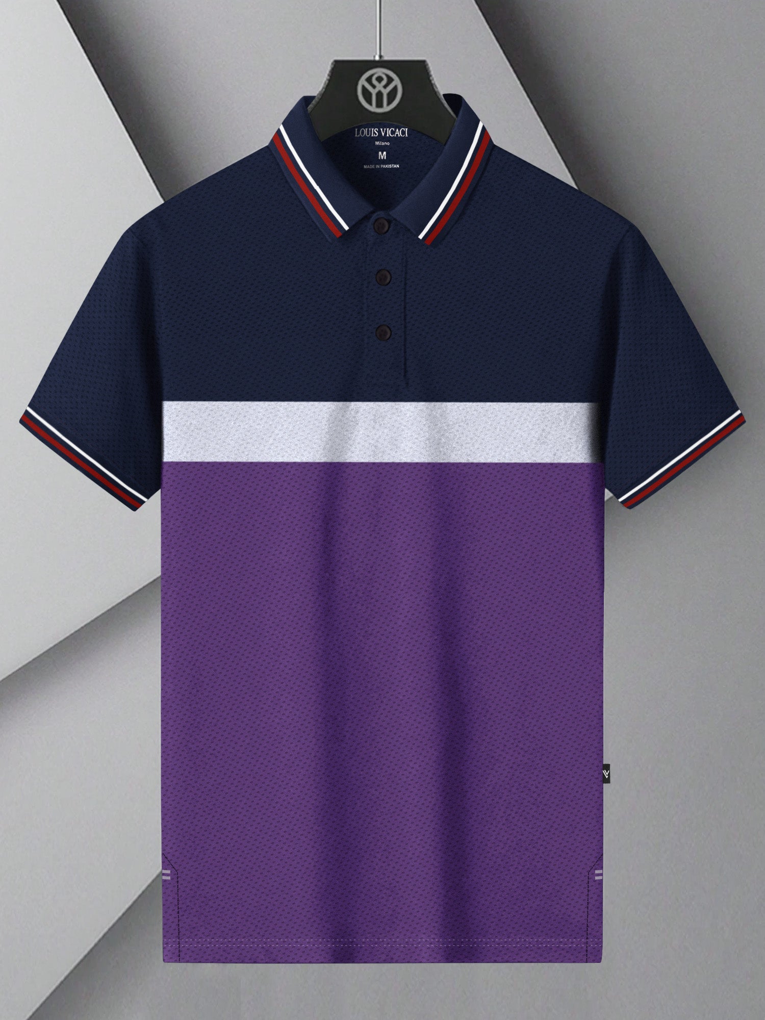 LV Summer Dry Fit Polo Shirt For Men-Dark Purple with Navy & White Stripe-BR13911