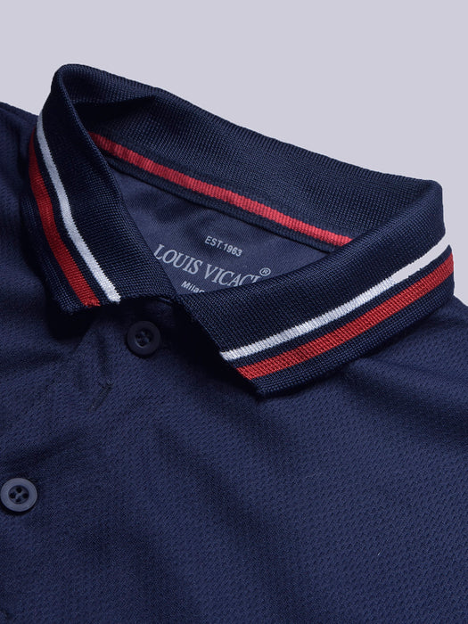 LV Summer Active Wear Polo Shirt For Men-Dark Purple with Navy & White Stripe-BR13911