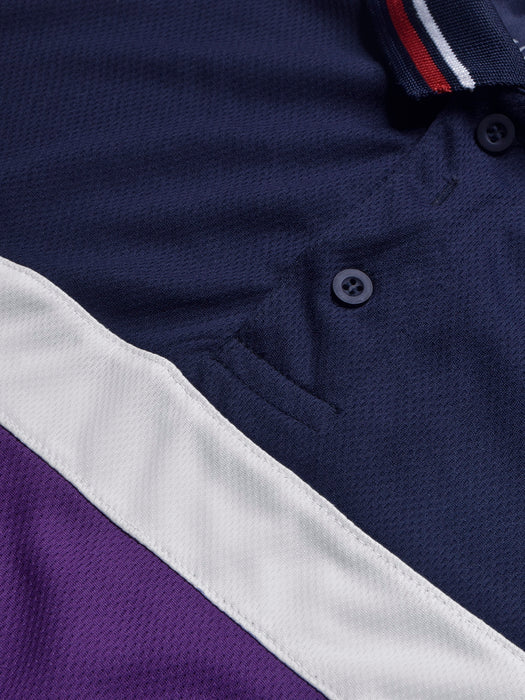 LV Summer Active Wear Polo Shirt For Men-Dark Purple with Navy & White Stripe-BR13911