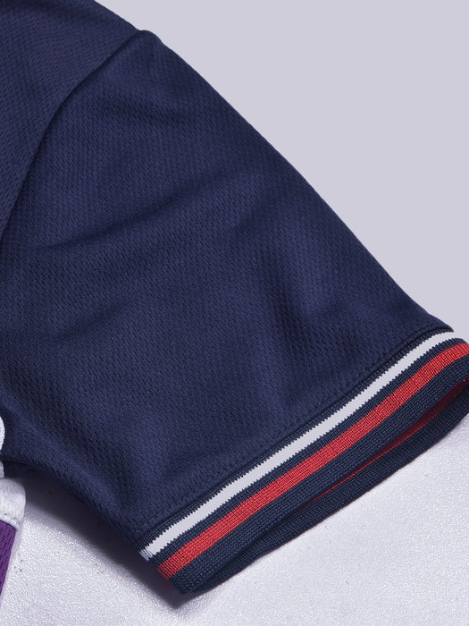 LV Summer Active Wear Polo Shirt For Men-Dark Purple with Navy & White Stripe-BR13911