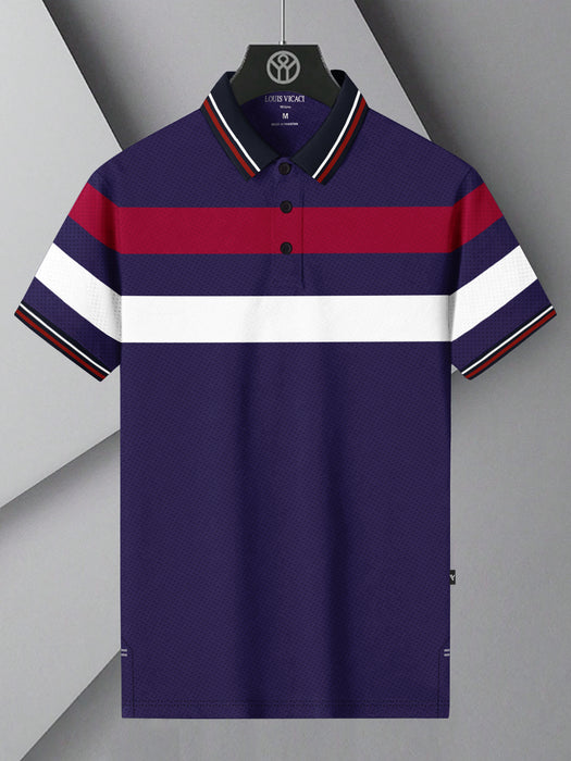 LV Summer Active Wear Polo Shirt For Men-Dark Purple with Stripe-BR13805