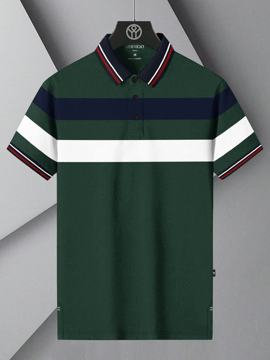 LV Summer Active Wear Polo Shirt For Men-Green with Stripe-BR13780