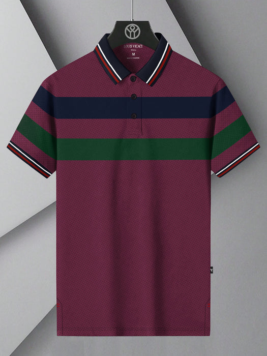 LV Summer Active Wear Polo Shirt For Men-Light Maroon with Stripe-BR13746