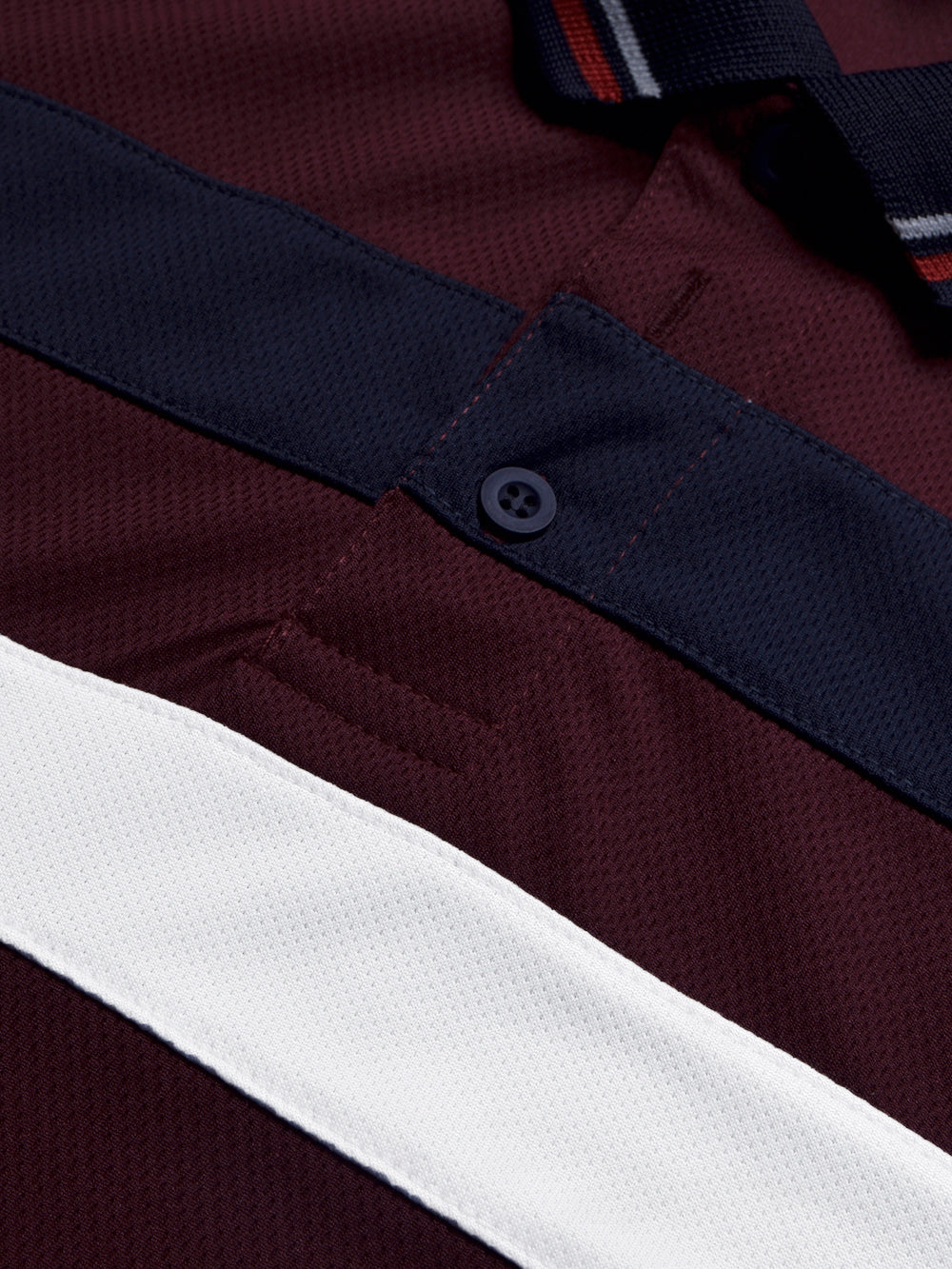 Summer Active Wear Polo Shirt For Men-Maroon with Stripe-BR13745