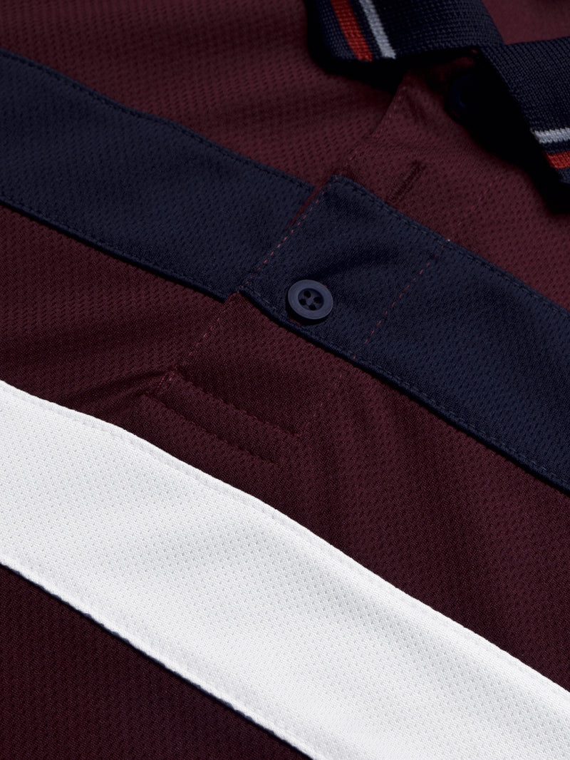 Summer Active Wear Polo Shirt For Men-Maroon with Stripe-BR13745