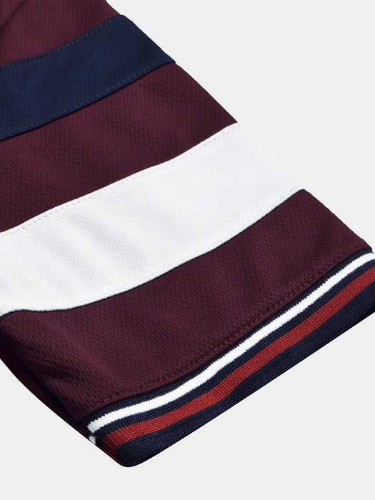 LV Summer Active Wear Polo Shirt For Men-Maroon with Stripe-BR13745