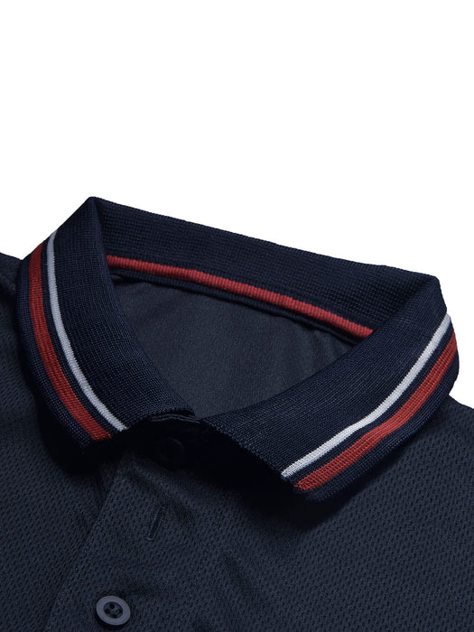 LV Summer Active Wear Polo Shirt For Men-Navy with White & Blue Panels-BR13923