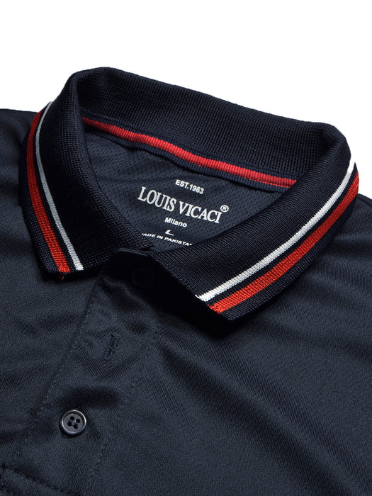 LV Summer Active Wear Polo Shirt For Men-Navy with White & Green Panel-BR13634