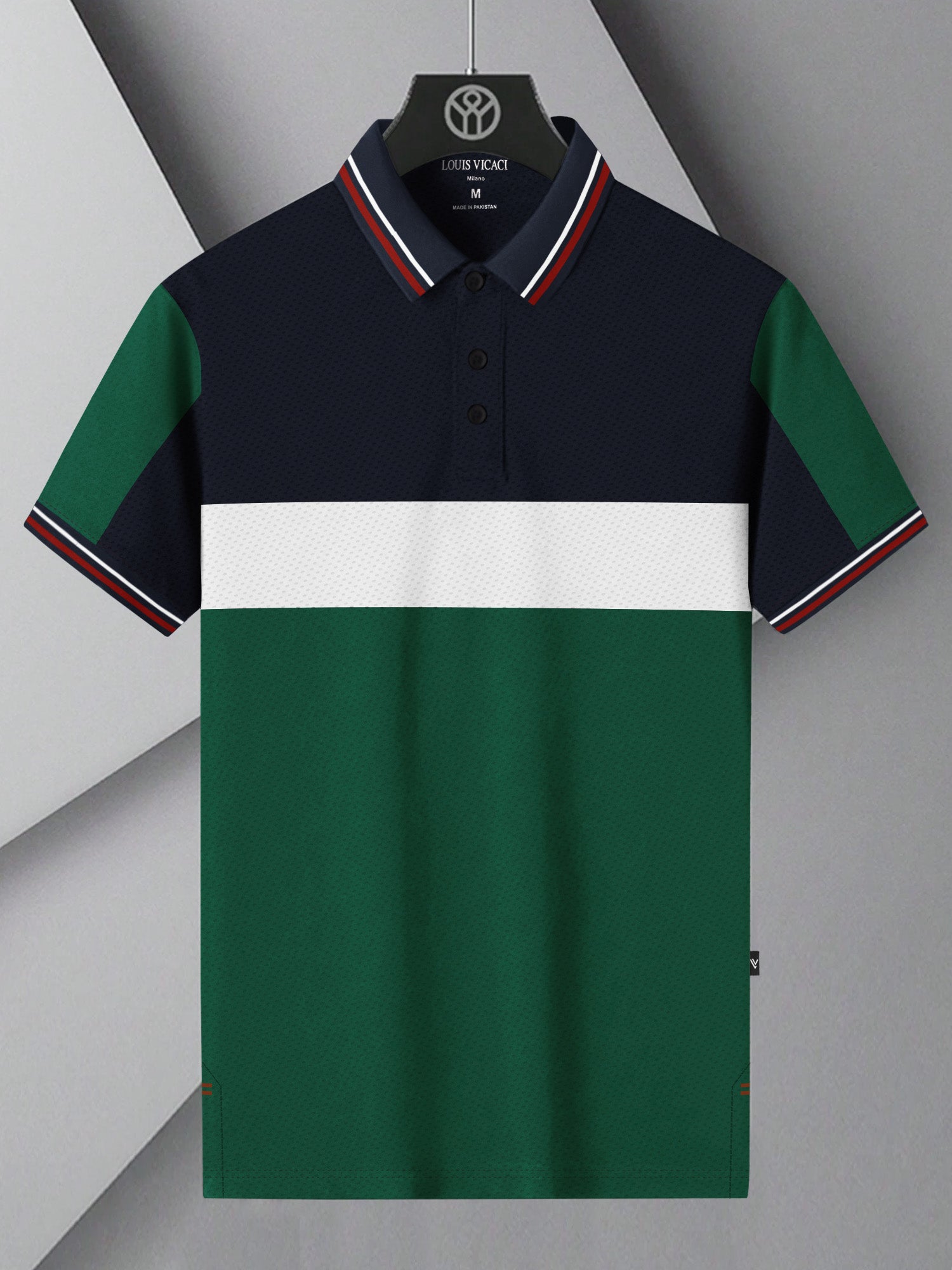 LV Summer Dry Fit Polo Shirt For Men-Navy with White & Green Panel-BR13634