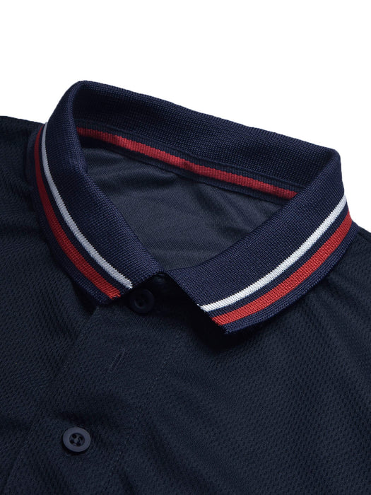 LV Summer Active Wear Polo Shirt For Men-Navy with White & Pink Panels-BR13917