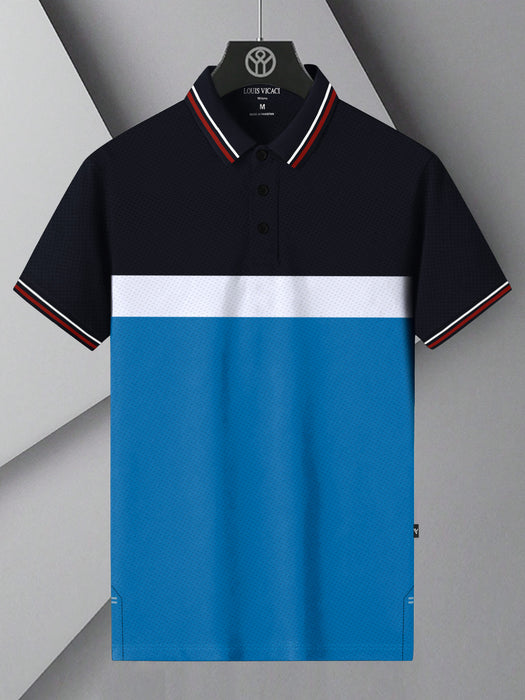 LV Summer Active Wear Polo Shirt For Men-Navy with White & Sky Panel-BR13913