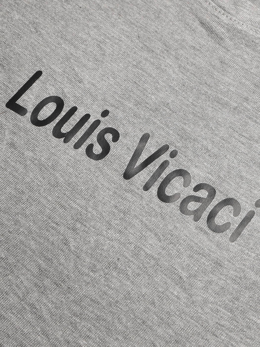 LV Summer Fashion T-Shirt & Lounge Short Suit For Men-Grey Melange with Black Stripe-BR13910