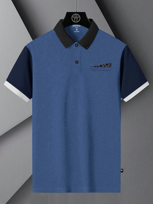 LV Summer Polo Shirt For Men-Blue Melange-BR13035