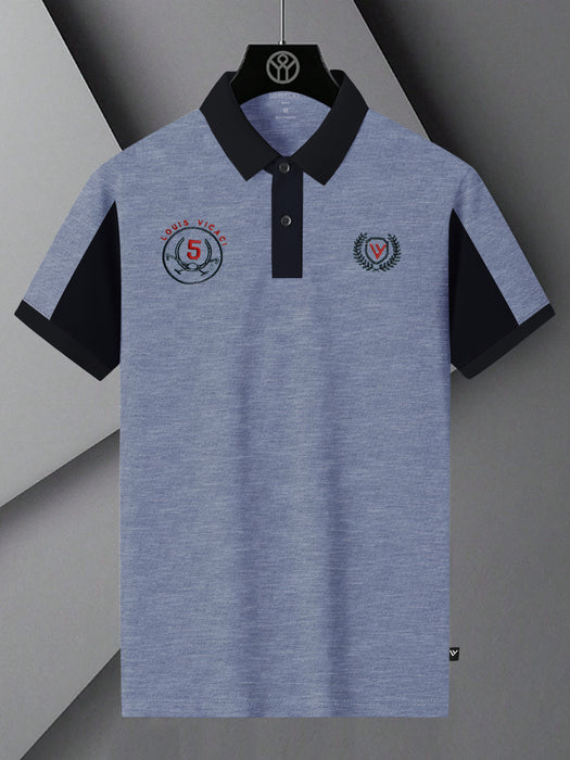 LV Summer Polo Shirt For Men-Blue Melange & Dark Navy-BR13105