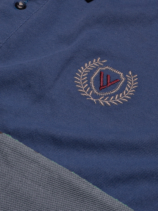 LV Summer Polo Shirt For Men-Blue with Maroon & Navy Melange Panel-BR13077