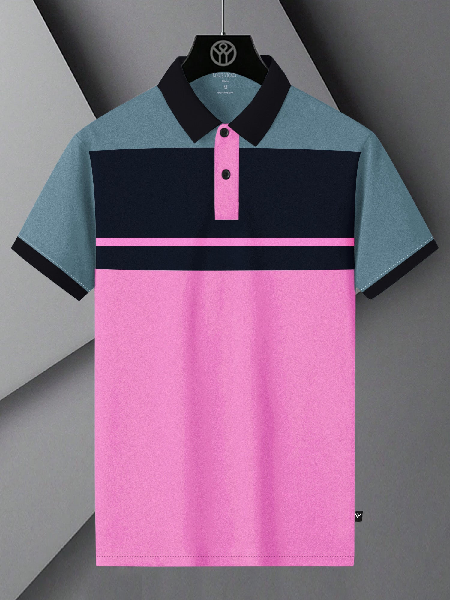 Summer Polo Shirt For Men-Bond Blue with Navy & Pink Panel-BR13123