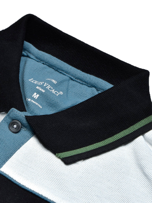 LV Summer Polo Shirt For Men-Bond Blue with White & Black Panel-BR13049