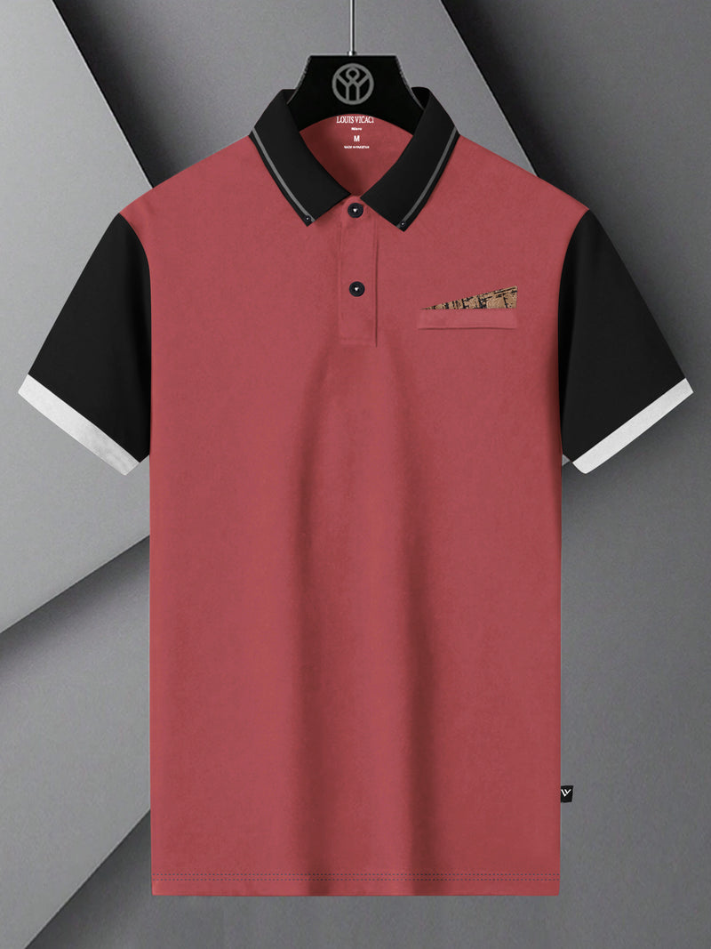 Summer Polo Shirt For Men-Carrot Red with Black-BR13015