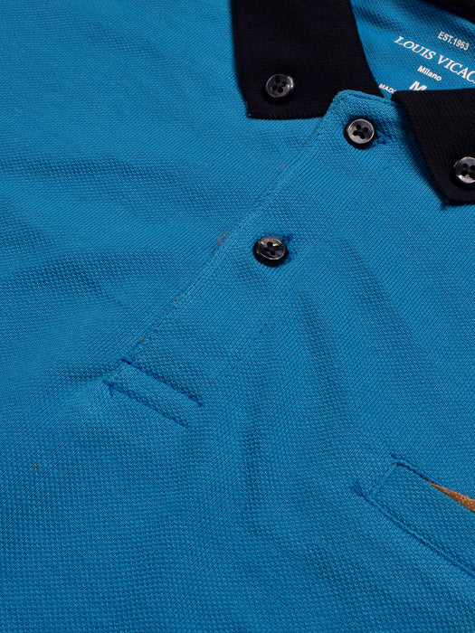 LV Summer Polo Shirt For Men-Cyan Blue with Navy-BR12965