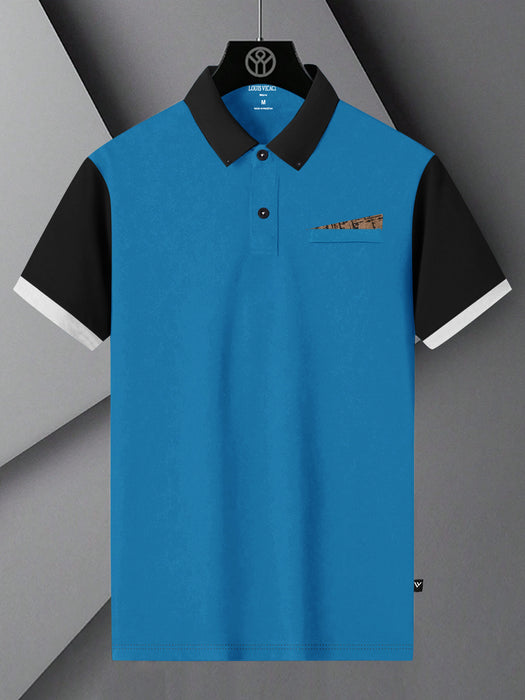 LV Summer Polo Shirt For Men-Cyan Blue with Navy-BR12965
