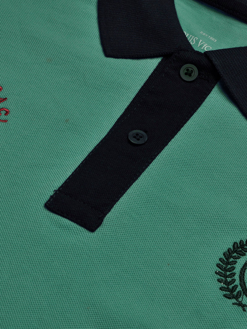 Summer Polo Shirt For Men-Cyan Green & Dark Navy-BR13096