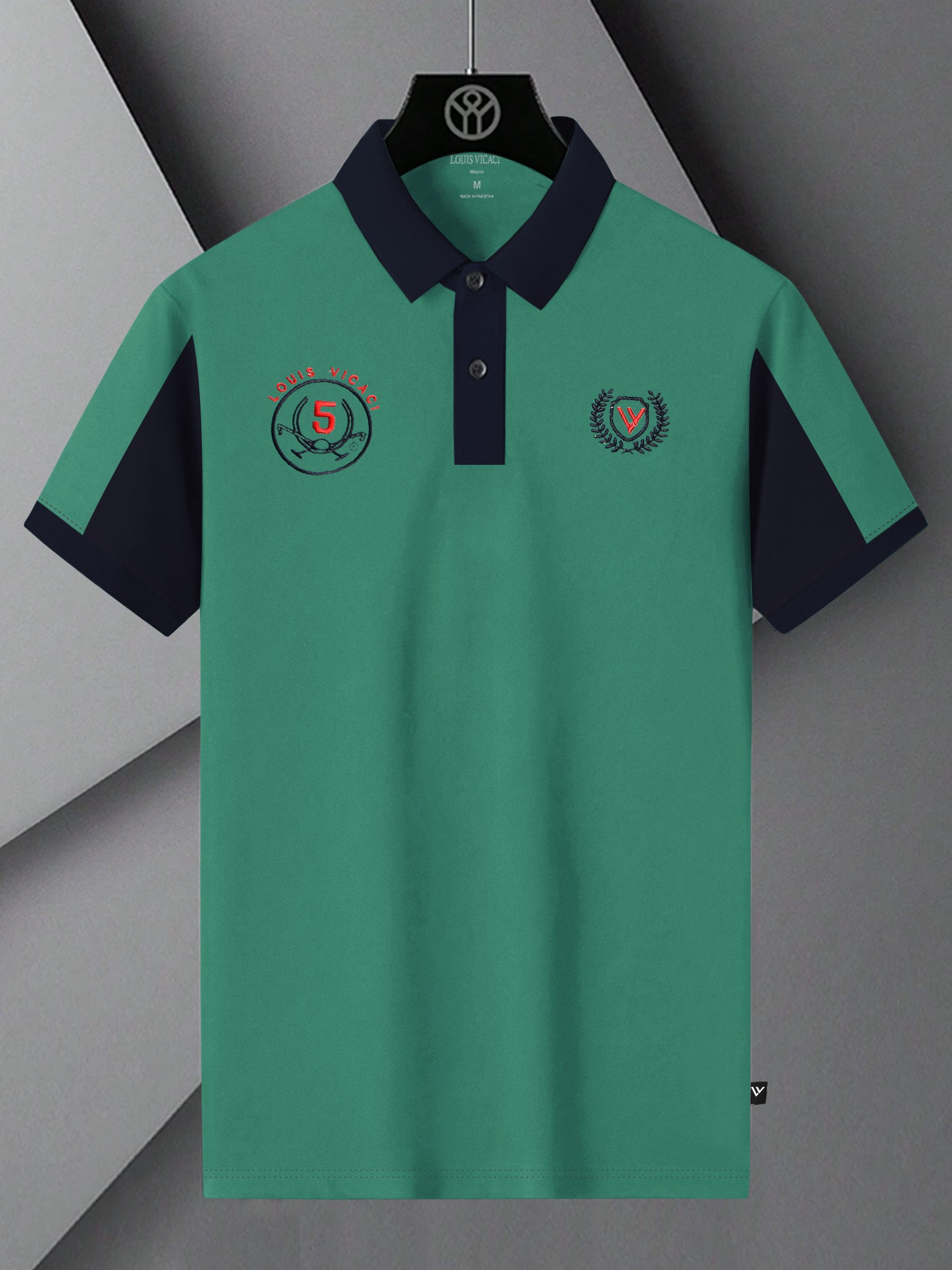 Summer Polo Shirt For Men-Cyan Green & Dark Navy-BR13096