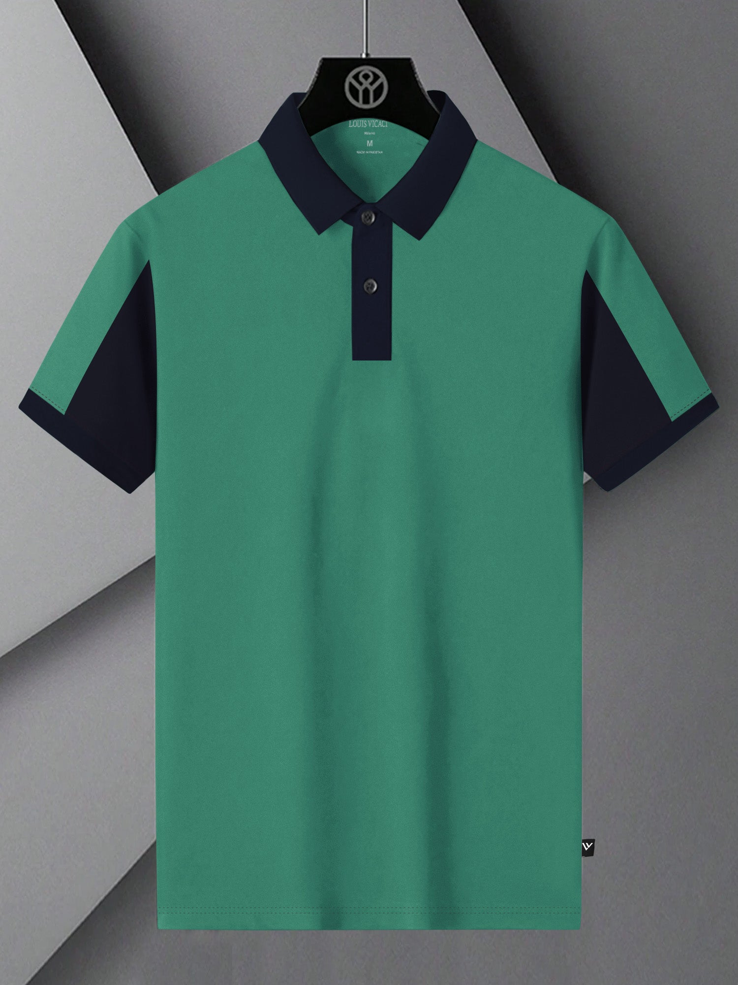 Summer Polo Shirt For Men-Cyan Green & Dark Navy-BR13096