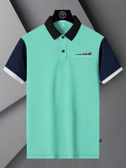 LV Summer Polo Shirt For Men-Cyan Green with Navy-BR12982