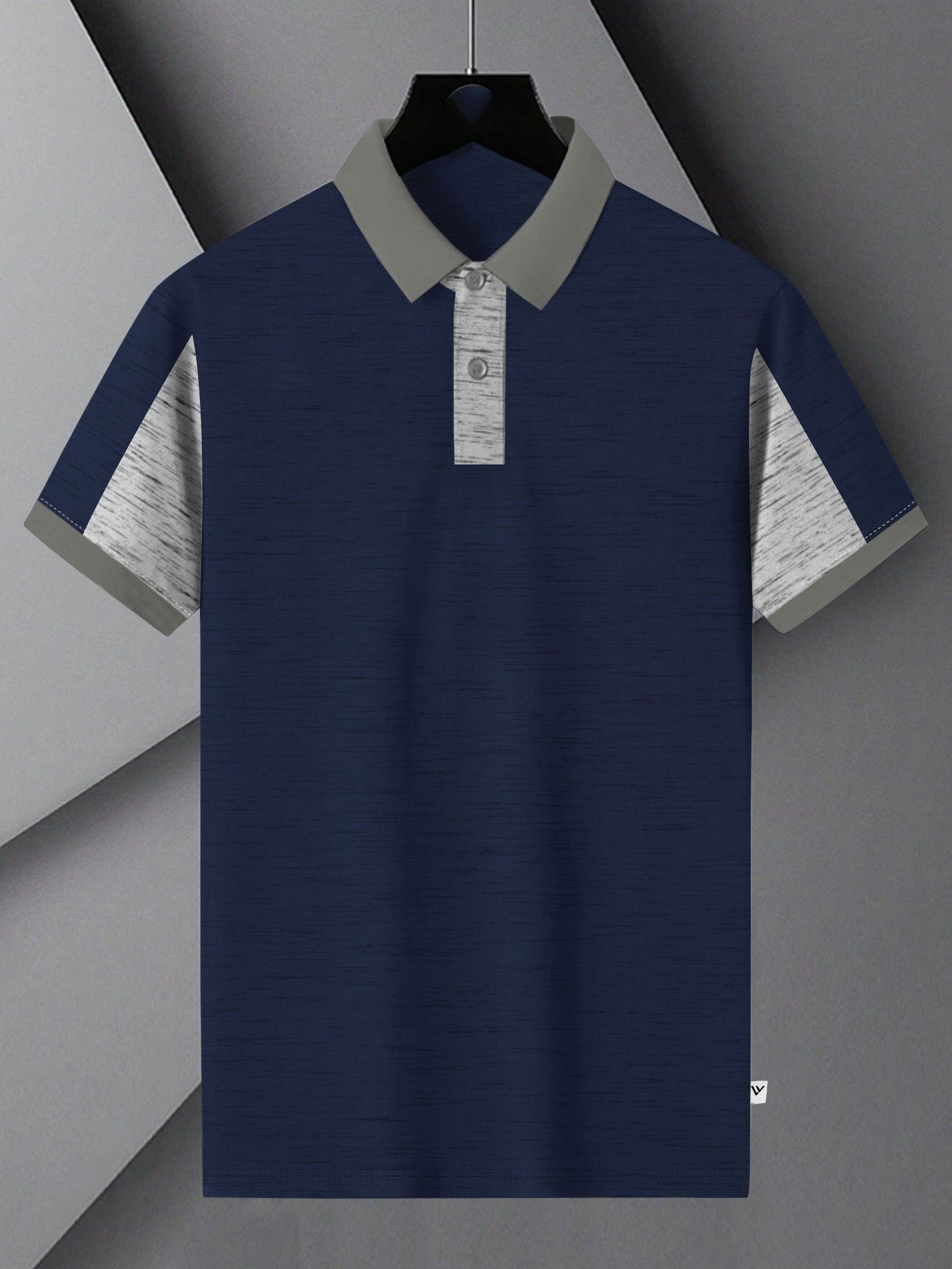 Summer Polo Shirt For Men-Dark Blue & Grey Melange-BR13112