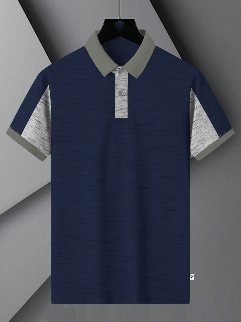Summer Polo Shirt For Men-Dark Blue & Grey Melange-BR13112