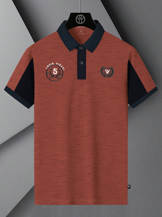 LV Summer Polo Shirt For Men-Dark Coral Orange Melange & Dark Navy-BR113101