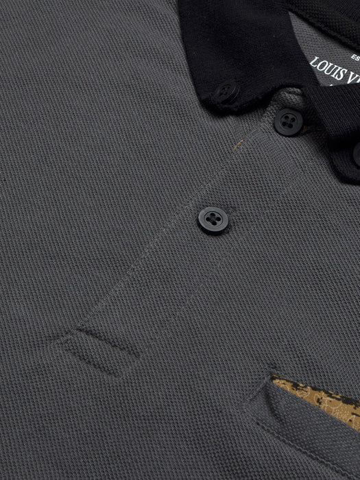 LV Summer Polo Shirt For Men-Dark Grey with Black-BR13013