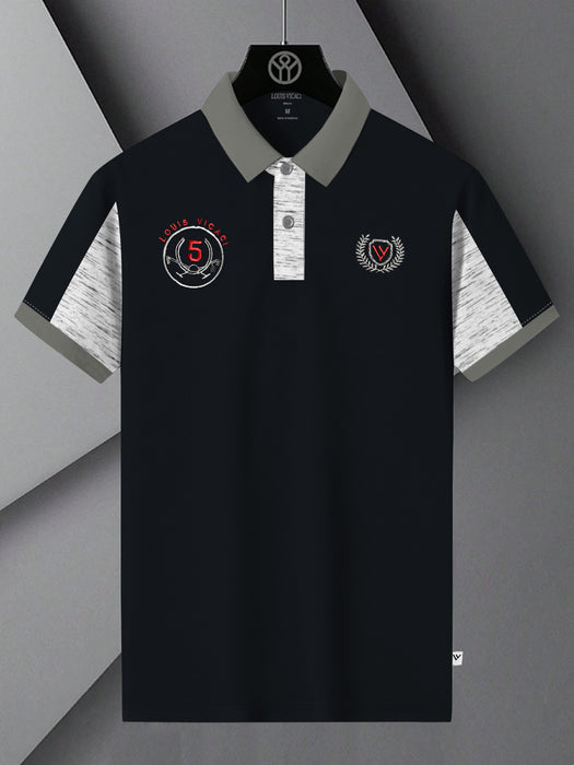 LV Summer Polo Shirt For Men-Dark Navy & White Melange-BR13106