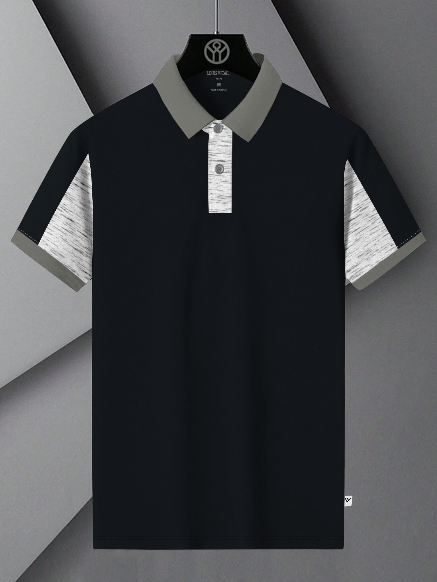 Summer Polo Shirt For Men-Dark Navy & White Melange-BR13106