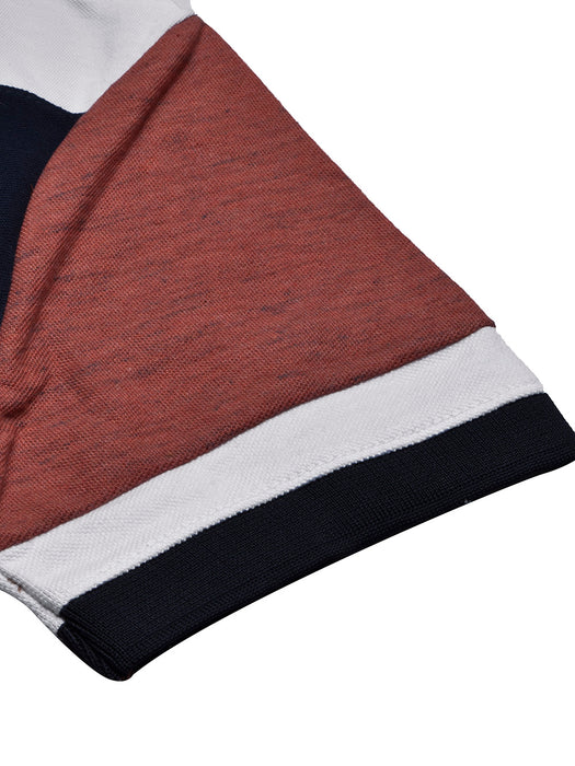 LV Summer Polo Shirt For Men-Dark Orange Melange with Navy & White Panel-BR13074