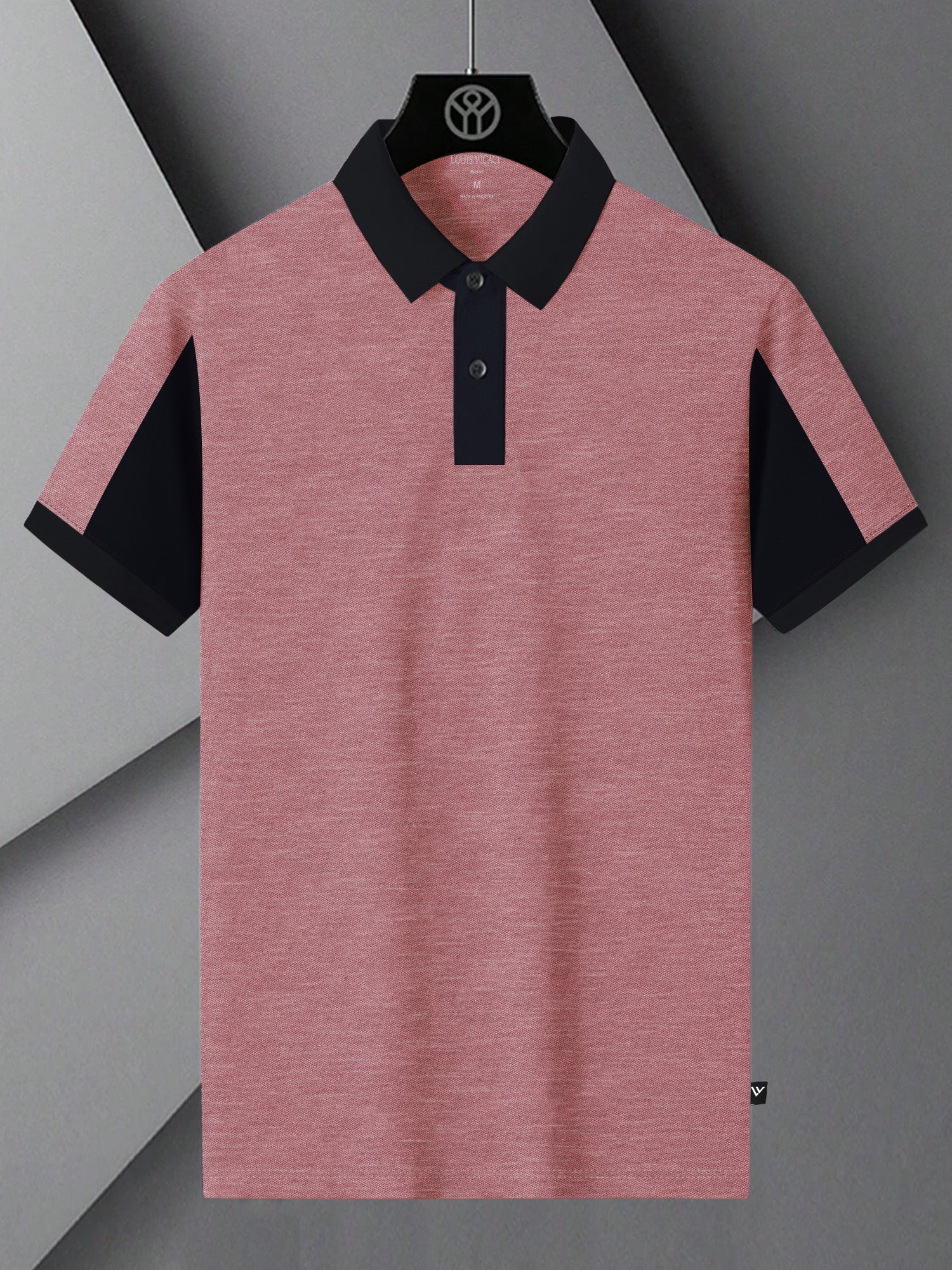 Summer Polo Shirt For Men-Dark Pink Melange & Dark Navy-BR13095