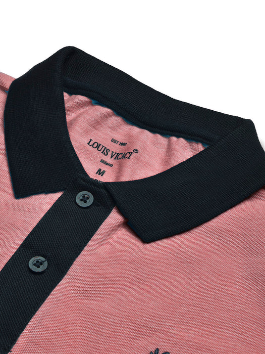 LV Summer Polo Shirt For Men-Dark Pink Melange & Dark Navy-BR13095