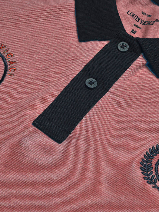 LV Summer Polo Shirt For Men-Dark Pink Melange & Dark Navy-BR13095