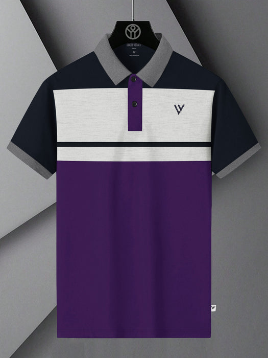 LV Summer Polo Shirt For Men-Dark Purple with Navy & Off White Melange Panel-BR13114