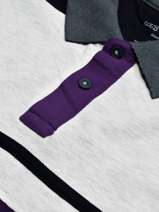 LV Summer Polo Shirt For Men-Dark Purple with Navy & Off White Melange Panel-BR13114